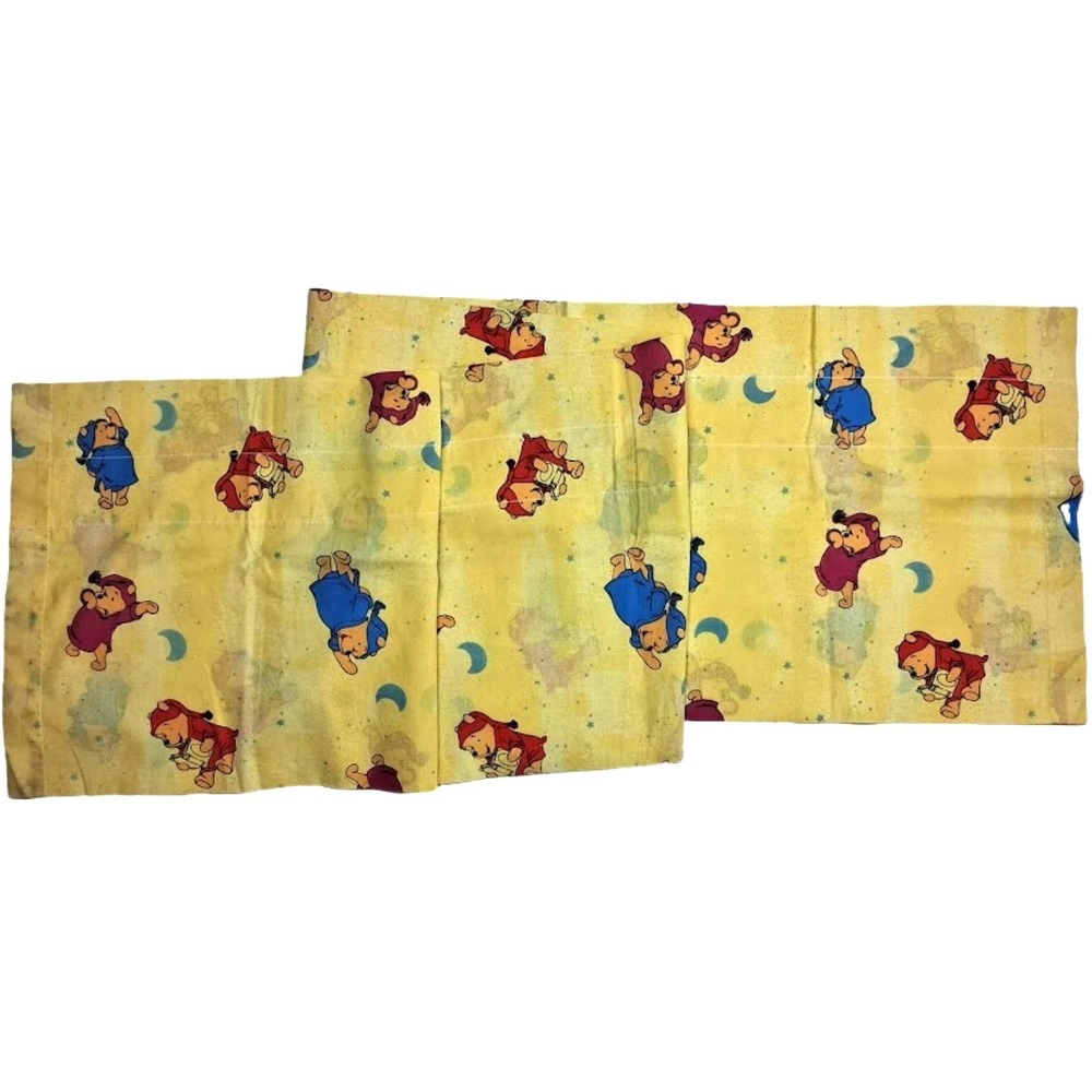 Vtg Disney Winnie the Pooh Nursery Window Valance 84x15 Yellow Moon Cotton Stars